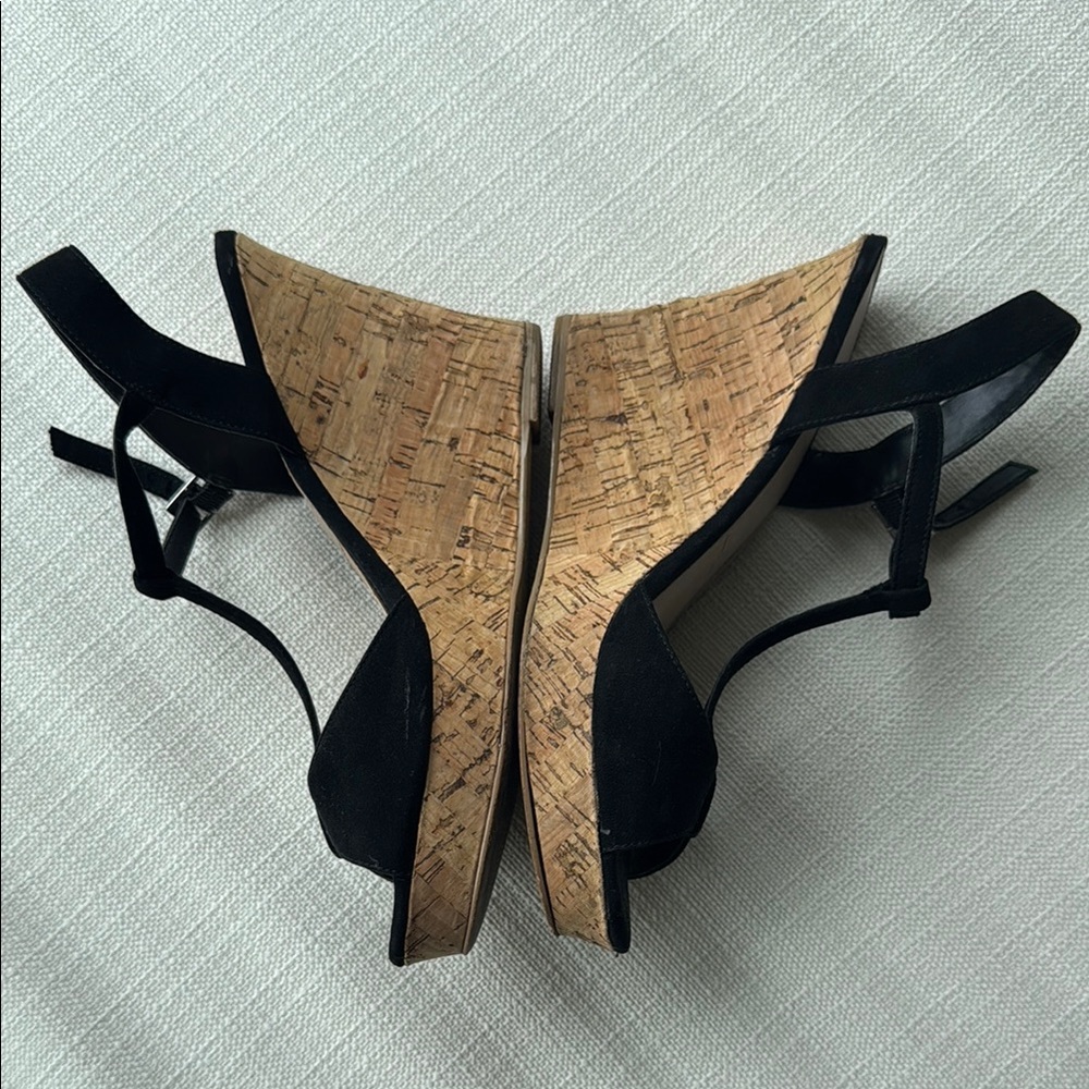 Charles By Charles David Black Wedge Sandals with Cork Heel